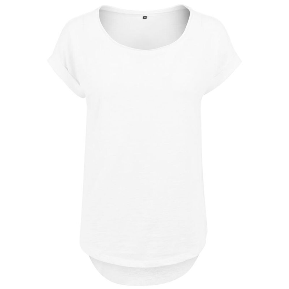Build Your Brand Womens/Ladies Long Slub T-Shirt / White